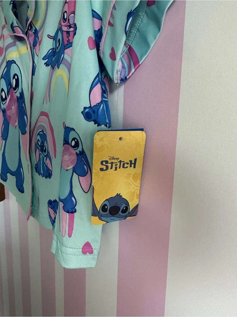 Disney Mint Blue Stitch Rainbow Short Pajama Set